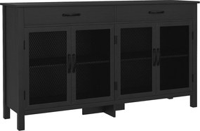 HOMCOM Alacsony Tároló Buffet Szekrény 4 Ajtóval, Állítható Polcokkal és 2 Fiókkal a Nappaliba, Konyhába és Étkezőbe - Ipari Stílus - 150 x 40 x 85 cm