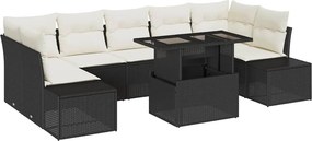 vidaXL Kanapé Szett párnával 8 pcs Fekete és Krém polirattan