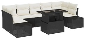 vidaXL Kanapé Szett párnával 8 pcs Fekete és Krém polirattan