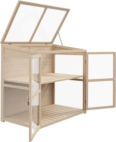 Outsunny Fa Hidegkeret Üvegház, 2-Szintes Kert Üvegház Dupla Ajtóval, Tető Ablakkal, Szélálló Emelt Ágyás, Kerthez, Erkélyhez, Természetes, 103 x 61 x