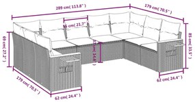 9 részes fekete polyrattan kerti ülőgarnitúra párnákkal