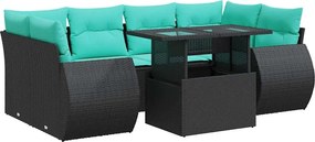vidaXL 7 részes fekete polyrattan akácfa kerti ülőgarnitúra párnával