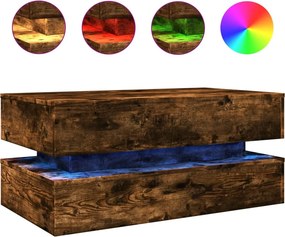 vidaXL füstös tölgy színű dohányzóasztal LED-lámpákkal 90x50x40 cm