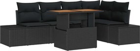 vidaXL Kerti Kanapé Szett tárolóval 6 pcs Fekete Poli rattan