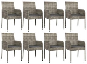 9 részes szürke polyrattan kerti étkezőgarnitúra párnával