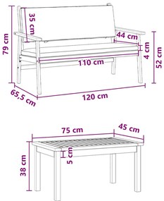 4 részes kerti kanapé szett párnákkal, tömör akácfából