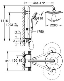 GROHE 26403002 - VITALIO JOY 260 zuhanyrendszer 450 mm fényes króm
