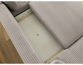 Világosszürkés bézs kordbársony kinyitható sarokkanapé (bal oldali-U alakú) Lucien – Bobochic Paris