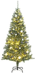 műkarácsonyfa 130 LED-del, gömbszettel és hópehellyel 210 cm