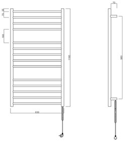 , REDONDO elektromos törölközőszárító, kerek, 630x1160 mm, 130 W, fekete, ER230BV