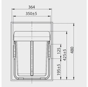 Hulladékgyűjtő GTV Practi Eco 400, szelektív, frontkihúzású, lágy záródás, 2x10+20 L edénnyel, fedéllel