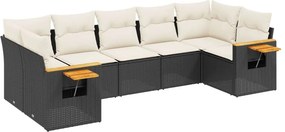 vidaXL 7 részes fekete polyrattan kerti ülőgarnitúra párnával