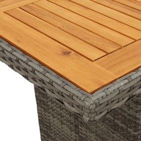 szürke polyrattan kerti asztal akácfa lappal 190 x 80 x 75 cm