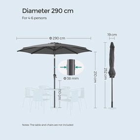 Kerti napernyő, kültéri napernyő 30°-ban dönthető, szürke