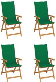 vidaXL 4 db tömör tíkfa kerti szék zöld párnákkal