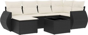 vidaXL 7 részes fekete polyrattan kerti ülőgarnitúra párnával