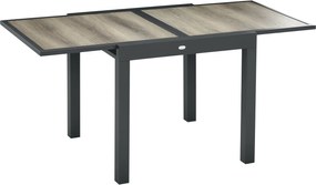Outsunny Kerti Asztal, Étkezőasztal Kerthez, Kinyitható Asztallappal, Teraszasztal Fa Hatású, Erkélyasztal Alumíniumból, Bézs+Szürke, 160 x 80 x 75cm