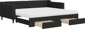 vidaXL fekete kihúzható szövet heverő fiókokkal 90 x 200 cm