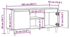 kézműves tölgy színű szerelt fa TV-szekrény 102x35x50 cm