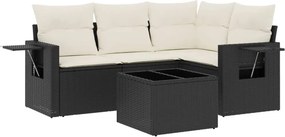 vidaXL 5 részes fekete polyrattan kerti kanapészett párnákkal