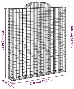 5 db íves horganyzott vas gabion kosár 200x30x220/240 cm