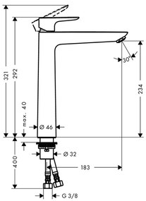 Hansgrohe Talis E, magas mosdócsaptelep 240 hulladékkészlet nélkül, króm, 71717000