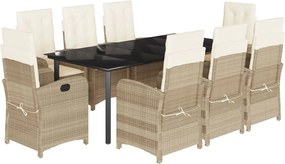 vidaXL 9 részes bézs polyrattan kerti étkezőgarnitúra párnákkal