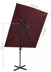 bordó dupla tetejű konzolos napernyő 250 x 250 cm