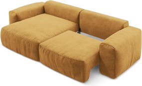 Mustársárga zsenília kinyitható sarokkanapé (bal oldali-heverő résszel) Kuki – Makamii