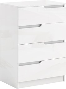 HOMCOM Komód 4 Fiókkal, Oldalfiókos Szekrény, Modern Dizájn, Magas Fényű Fehér, 60 x 40 x 85 cm | Aosom