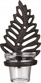 Barna-fekete öntöttvas levél alakú gyertyatartó 10x12x19 cm