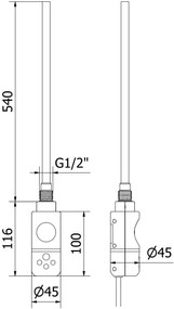 Mexen Ares, elektromos fűtőelem 1500x500 mm + fűtőrúd 600 W, arany fényes, W102-1500-500-2600-50