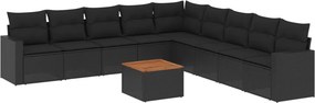 vidaXL 10 részes fekete polyrattan kerti ülőgarnitúra párnákkal
