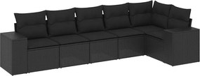 vidaXL 6 részes fekete polyrattan kerti ülőgarnitúra párnákkal
