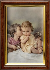 Vászonkép 18x13 Őrangyal Angyal Barna Arany Díszített Fa Keret