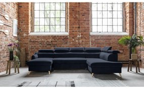 Sötétkék bársony kinyitható sarokkanapé (jobb oldali-"U" alakú) Sweet Harmony – Miuform