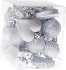 Ezüst karácsonyfadísz 24 db-os minta mix Karácsonyi dekoráció 4 cm