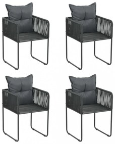 4 db fekete polyrattan kültéri szék párnával
