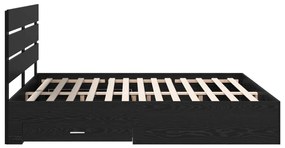 vidaXL Ágykeret fiókkal fejtámlával Fekete tölgy 180 x 200 cm Faanyag
