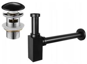 Mexen félszifon mosdókagylóhoz, négyzet alakú, kerámia klikk-klakk dugóval, túlfolyóval, fekete - 7992060-75