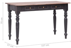 vidaXL tömör mahagóni fa íróasztal 3 fiókkal 117 x 57 x 75 cm