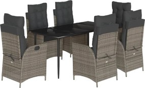 vidaXL 7 részes szürke polyrattan kerti étkezőgarnitúra párnával