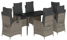 vidaXL 7 részes szürke polyrattan kerti étkezőgarnitúra párnával