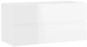 Magasfényű fehér szerelt fa mosdószekrény 90 x 38,5 x 45 cm