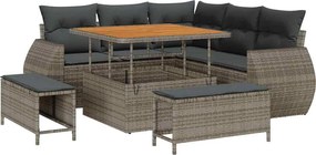 vidaXL Kerti Kanapé Szett párnával tárolóval 8 pcs Szürke polirattan