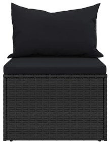 2 db fekete polyrattan kerti középső kanapé párnákkal