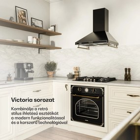 Klarstein Victoria, beépített sütő, retró dizájn, 9 funkció, 50 – 250 °C, fekete