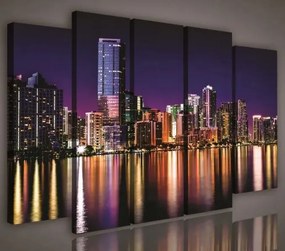 Vászonkép 150x100 Éjszakai város városkép városi tájkép felhőkarcolók fényvisszaverődés