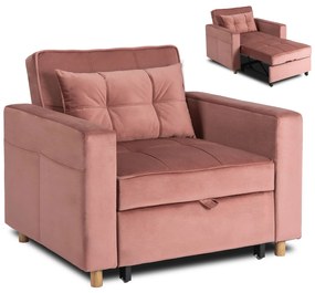 Ágyazható Fotel Rózsaszín Bársony Kárpittal. SOLOR
