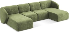 Zöld zsenília (U alakú) sarokkanapé Lani – Makamii